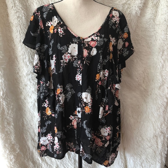 torrid Tops - Torrid Black Floral Blouse Top 2 18/20